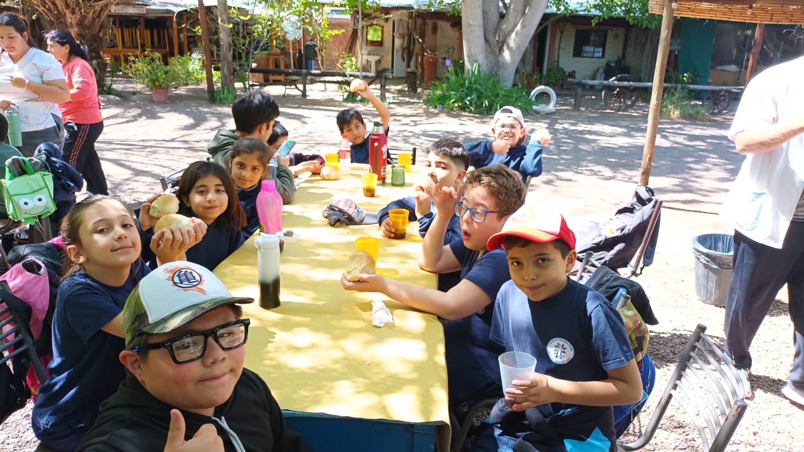 Estudiantes alimentando a los animales